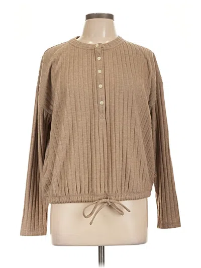 Pre-owned Lou & Grey Long Sleeve Top Tan Mock Neckline Tops