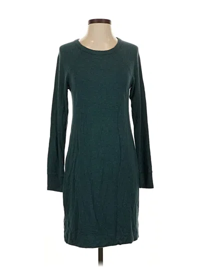Pre-owned Lou & Grey Long Sleeve Top Teal Solid Pattern Scoop Neck Tops