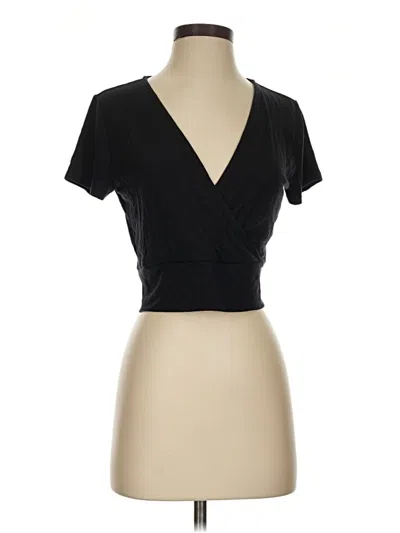 Pre-owned Lou & Grey Short Sleeve Top Black Plunge Neckline Tops