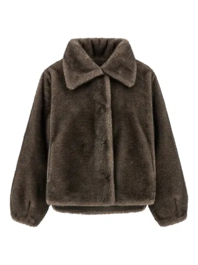 Lou Andrea Asymmetrical-hem Faux-fur Jacket In Brown
