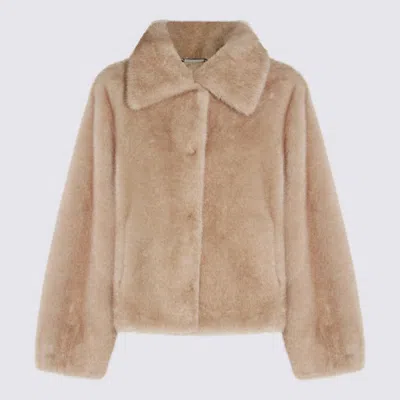 Lou Andrea Collared Faux Fur Coat In Neutral