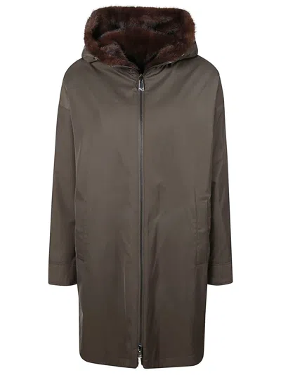 Lou Andrea Dual-design Coat With Plush Faux Fur Lining In Brown