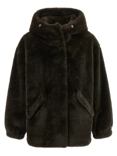 Lou Andrea Eco-fur Hooded Jacket In Black