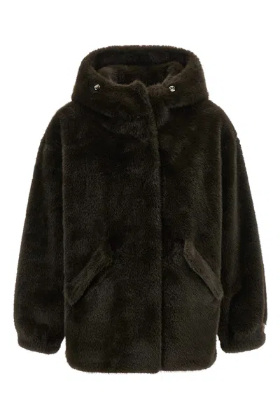 Lou Andrea Eco-fur Hooded Jacket In Green