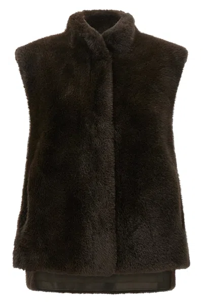 Lou Andrea Faux Fur Vest In Brown