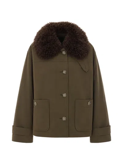 Lou Andrea Faux-fur Collar Padded Jacket In Brown