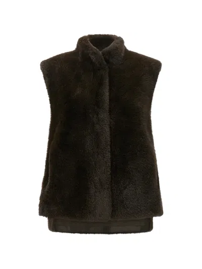 Lou Andrea Faux-fur Side-slit Vest In Brown