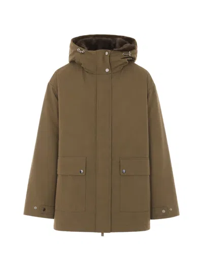 Lou Andrea Faux-fur Trim Hooded Parka In Brown