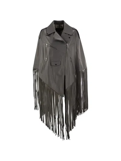Lou Andrea Fringe-trimmed Leather Jacket In Grey