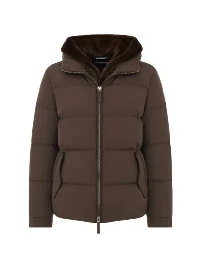 Lou Andrea Fur-trimmed Hooded Puffer Jacket In Brown
