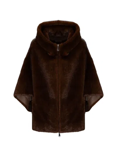 Lou Andrea Hooded Coat In Brown