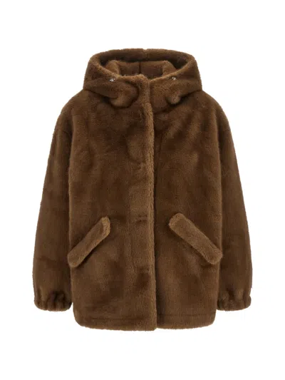 Lou Andrea Hooded Faux-fur Jacket In Brown