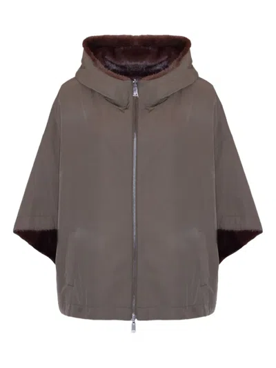 Lou Andrea Hooded Reversible Cape In Gray