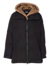 Lou Andrea Hooded Zip-front Parka Coat In Black