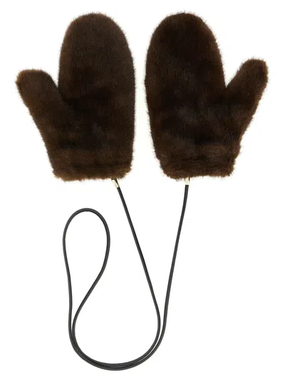 Lou Andrea Mittens With Cord In Brown