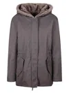 Lou Andrea Reversible Grey Coat With Faux Fur And Hood In Brown