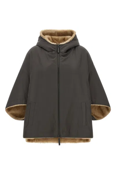 Lou Andrea Reversible Hooded Cape In Grau