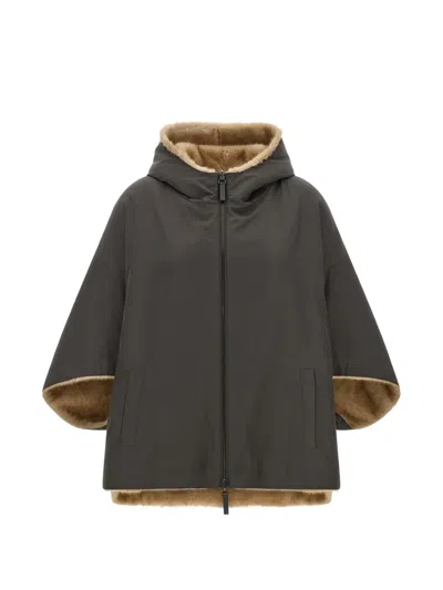 Lou Andrea Reversible Hooded Cape In Grey