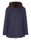 Lou Andrea Reversible Hooded Coat In Blue