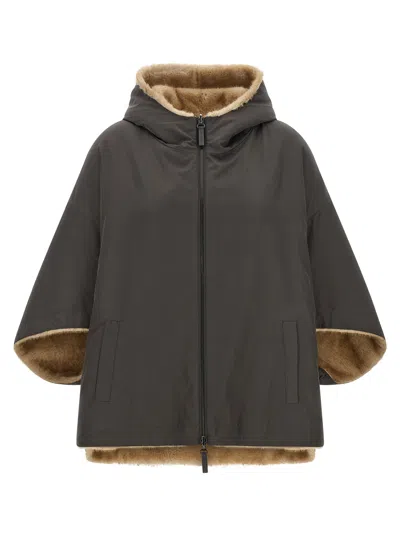 Lou Andrea Reversible Mink-effect Faux Fur Cape In Black