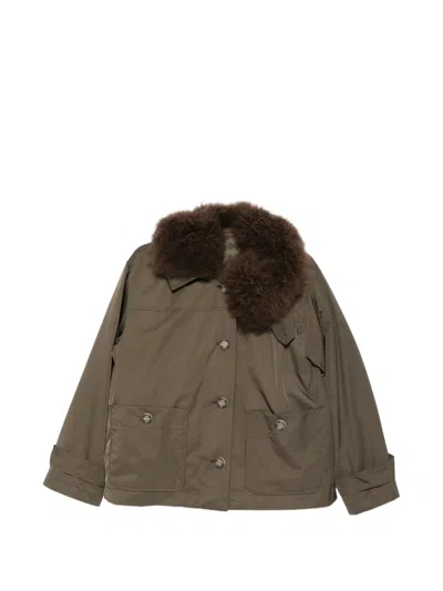 Lou Andrea Shearling-collar Button-up Jacket In Burgundy