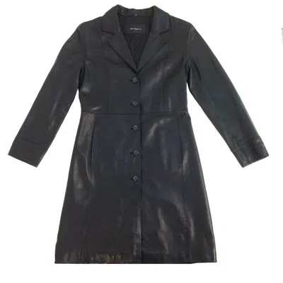 Pre-owned Lou Jim & Mary  Women Leather Long Coat / Jacket, Buttons Front, Black