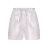 Loulou De Saison Relaxed Fit Shorts With Vertical Brown Stripes In White