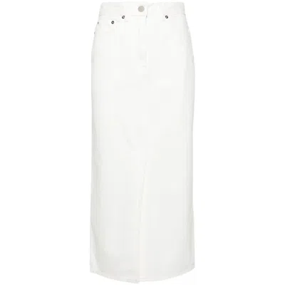 Lou Lou De Saison Straight Denim Midi Skirt In White