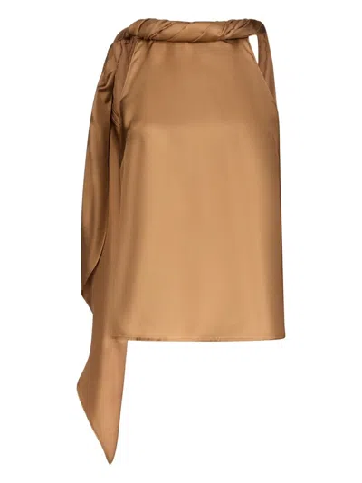Lou Lou De Saison "wilma" Twisted Collar Top In Brown