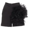 Loulou Studio Oversized Tulle Flower High Waisted Cuffed Shorts In Black