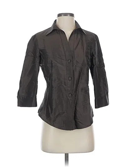 Pre-owned Louben 3/4 Sleeve Silk Top Gray Open Neckline Tops