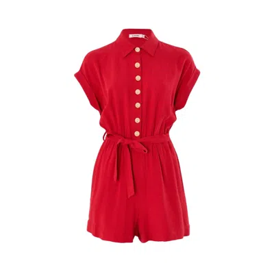 Louche Women's Addie Linen Mix Red Playsuit