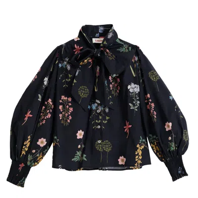 Louche Women's Aditi Flower Press Print Tie Neck Blouse - Multi Colour In Black
