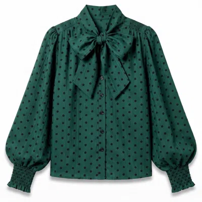 Louche Women's Aditi Spot Tie Neck Blouse - Forest Green