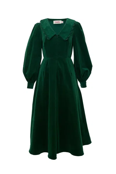 Louche Women's Alva Babycord Long Sleeve Midi Dress - Dark Green