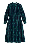 Louche Women's Avon Tie Up High Neck Long Sleeve Midi Dress – Navy In Multi