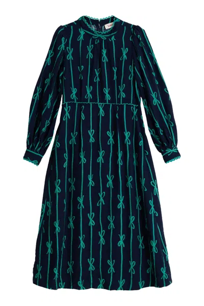 Louche Women's Avon Tie Up High Neck Long Sleeve Midi Dress – Navy In Multi