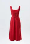Louche Women's Baya Linen Mix Square Neck Midi Dress - Red