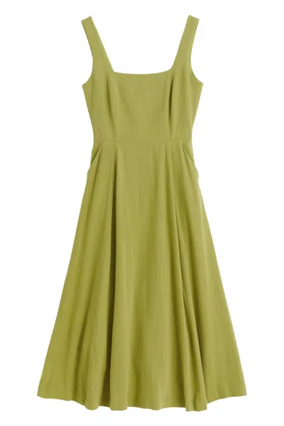 Louche Women's Baya Linen Mix Square Neck Midi Dress - Avocado Green