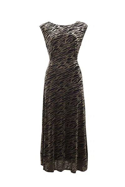 Louche Women's Black / Grey Beyla Zebra Devore V-back Midaxi Dress In Black/grey