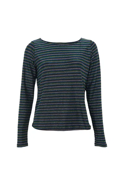 Louche Women's Black / Silver Josiane Sparkle Stripe Boat Neck Top - Silver In Black/silver
