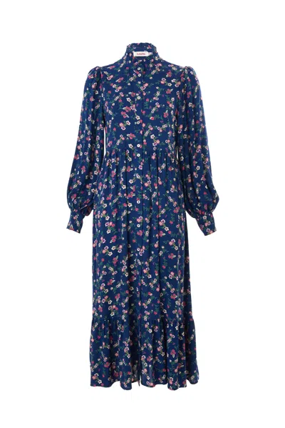 Louche Women's Blue Bricia Naïve Posy Print Tiered Midi Dress - Navy