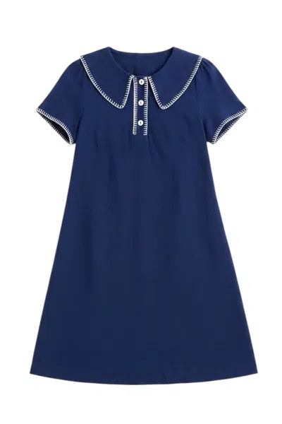 Louche Women's Blue Dot Blanket Stitch A-line Mini Dress - Navy