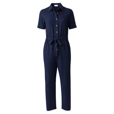 Louche Women's Blue Justin Linen Mix Short Sleeve Jumpsuit - Navy