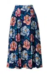 Louche Women's Blue Lizea Peonies Print Pleated Midi Skirt - Navy In Blue