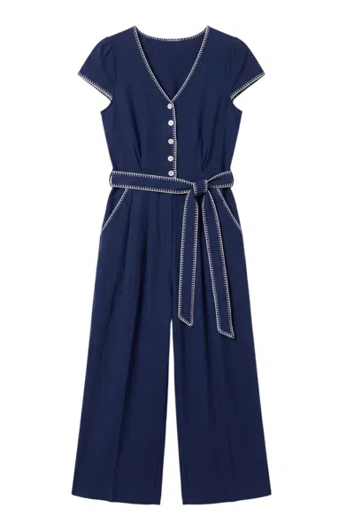 Louche Women's Blue Marleen Blanket Stitch Jumpsuit - Navy
