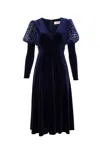 Louche Women's Blue Moa Velvet V-neck Midi Dress - Navy In Blue