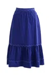 Louche Women's Blue Montana Babycord Ric Rac Trim Tiered Midi Skirt - Navy In Blue