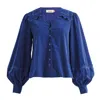 Louche Women's Blue Pallas Babycord Big Collar Ric Rac Trimmed Blouse - Navy In Blue