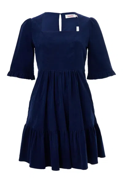 Louche Women's Blue Sassa Lightweight Baby Cord Tiered Mini Dress - Navy